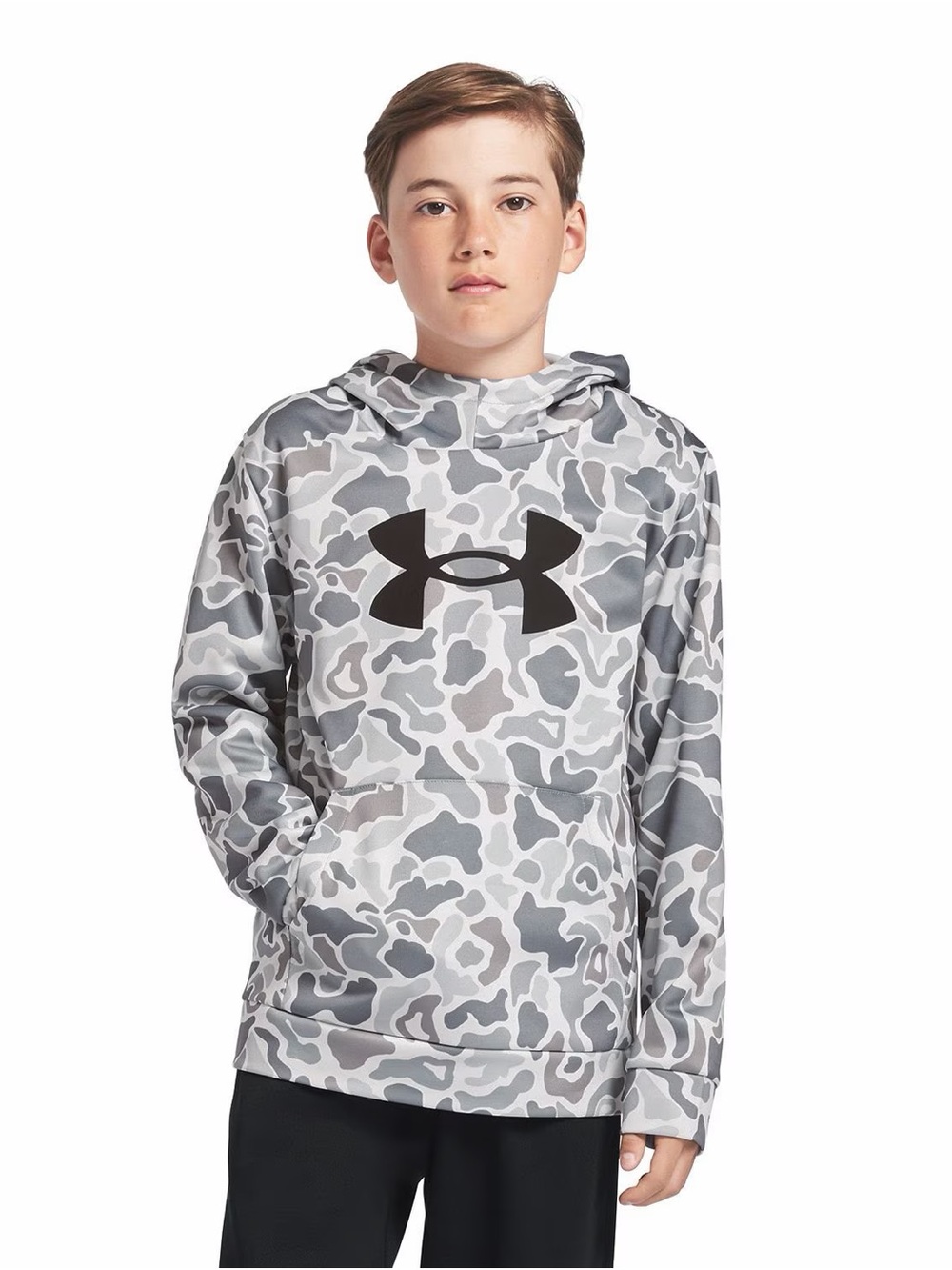 Under Armour Boys White & Gray Camo Hoodie with Black Logo